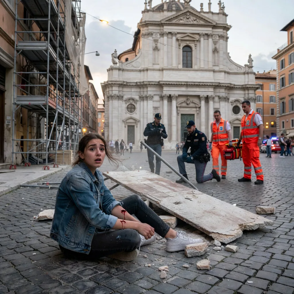 Tragedia sfiorata a Roma: lastra da ponteggio ferisce ragazza a piazza Sant’Ignazio